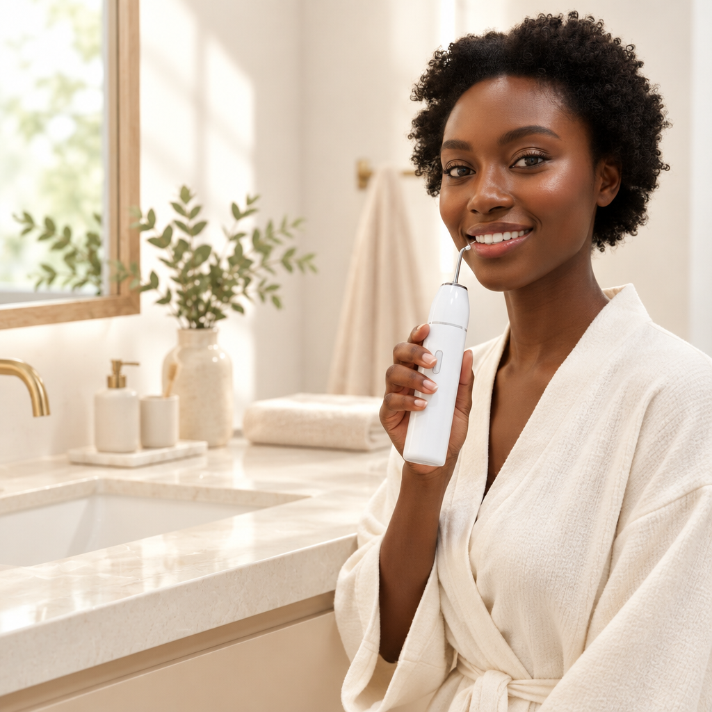 Electric Tooth Cleaner lifestyle image in a warm white setting