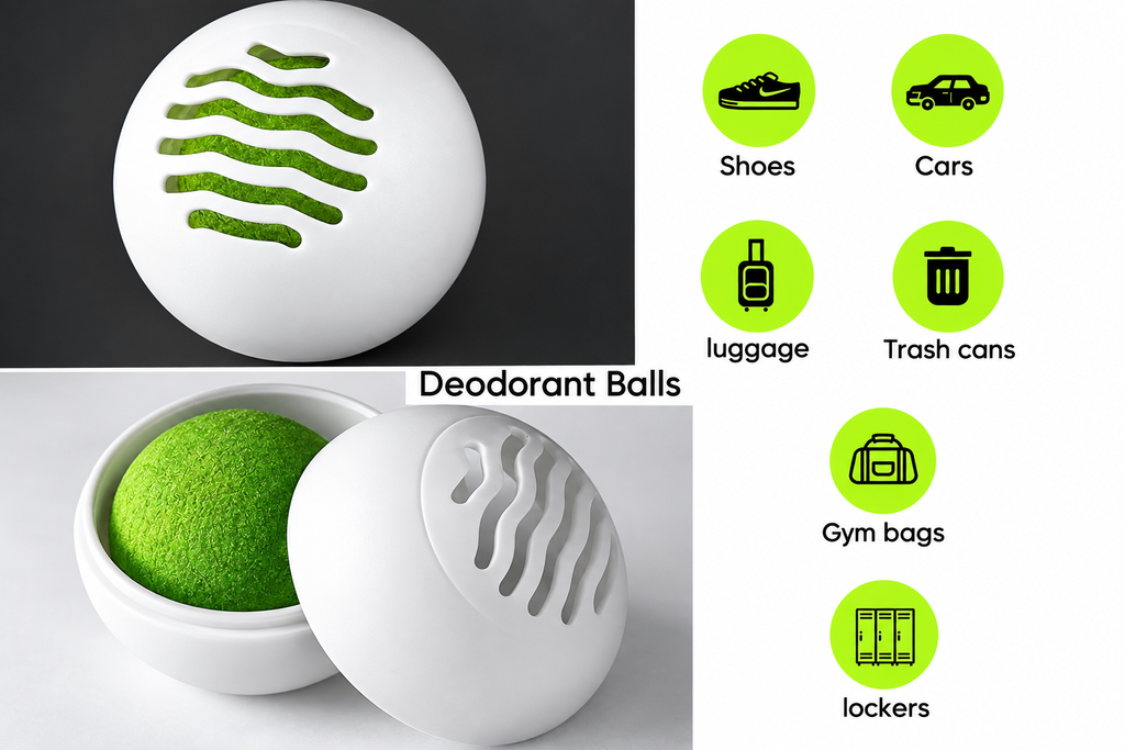 White deodorizer balls for shoes, cars, luggage, and lockers