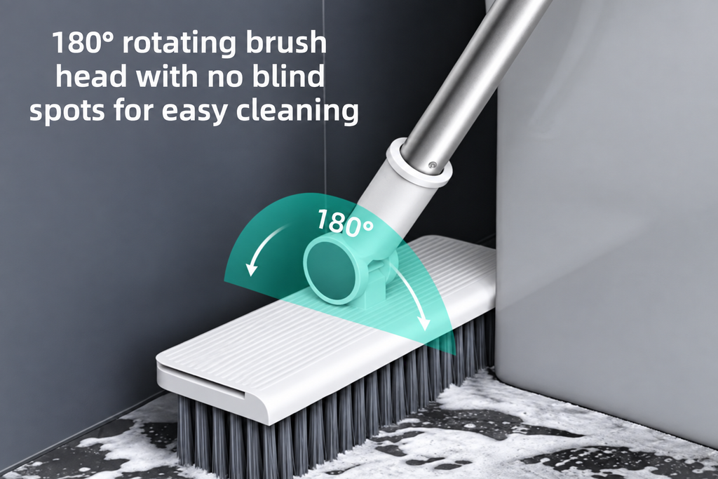 Broom with 180 degree rotating brush head for easy cleaning