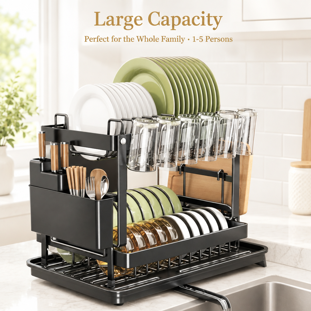 Large-capacity dish drying rack for a family on a light background