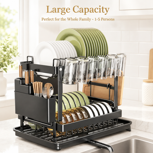 Large-capacity dish drying rack for a family on a light background