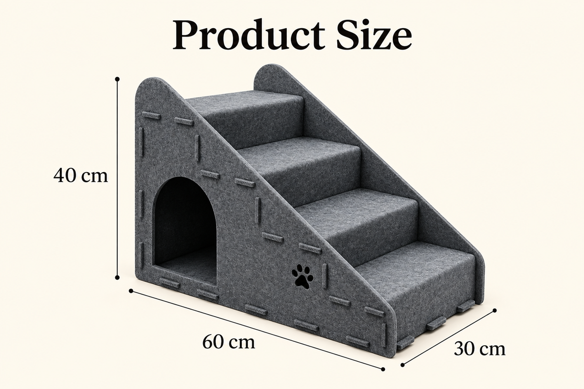 Cat bed stairs dimensions shown in centimetres: 60 cm by 30 cm by 40 cm
