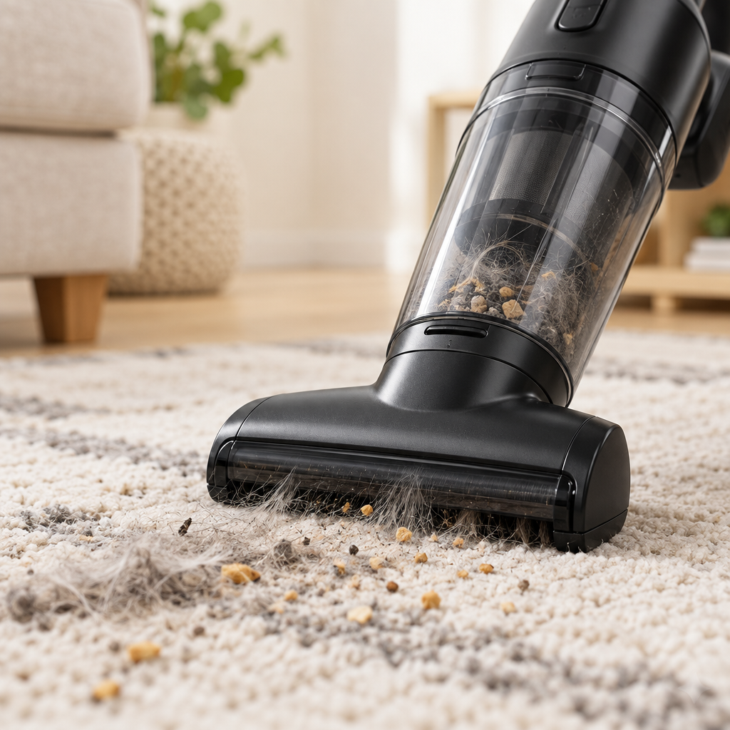 Vacuum nozzle picking up dust and debris