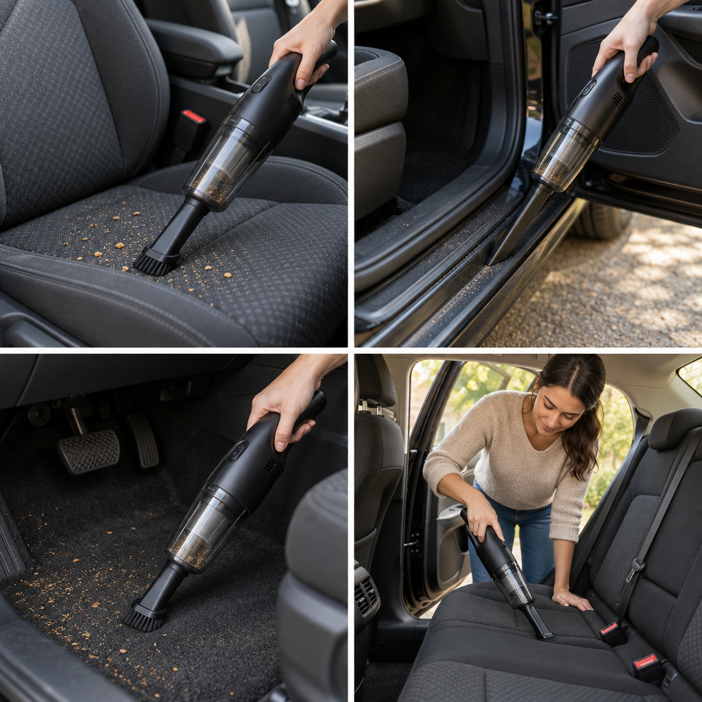 Vacuum cleaning a car interior
