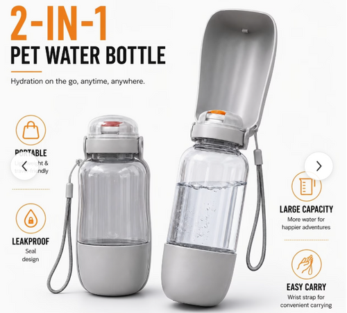 2-in-1 portable dog water bottle with built-in drinking cup