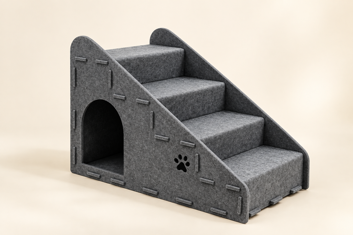 Premium foldable cat bed stairs with hideaway in dark grey