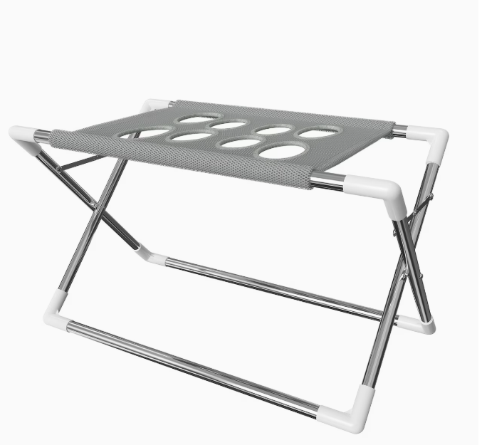 Grey elevated folding pet cot with breathable mesh surface