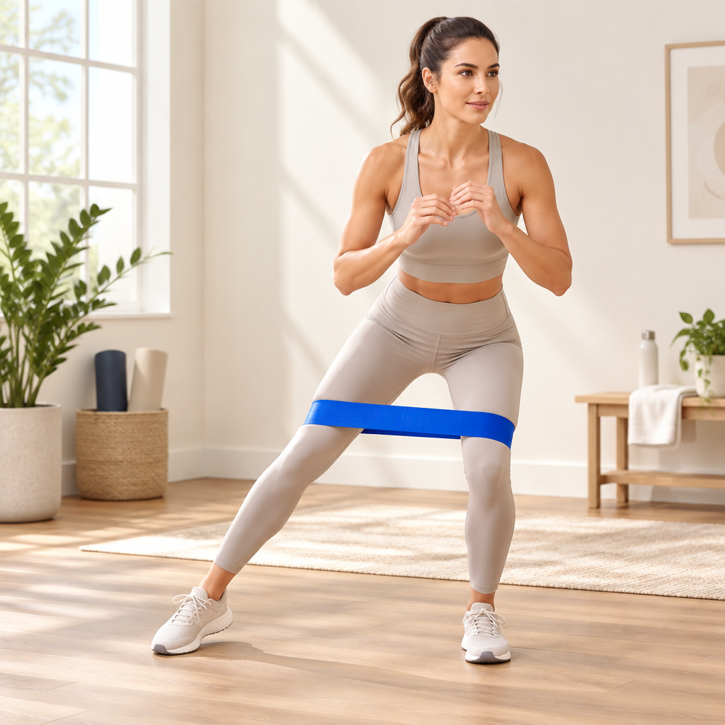 Lateral band walk with a blue resistance loop
