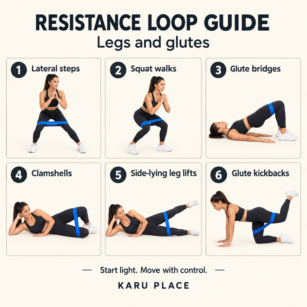 Resistance loop guide, legs and glutes