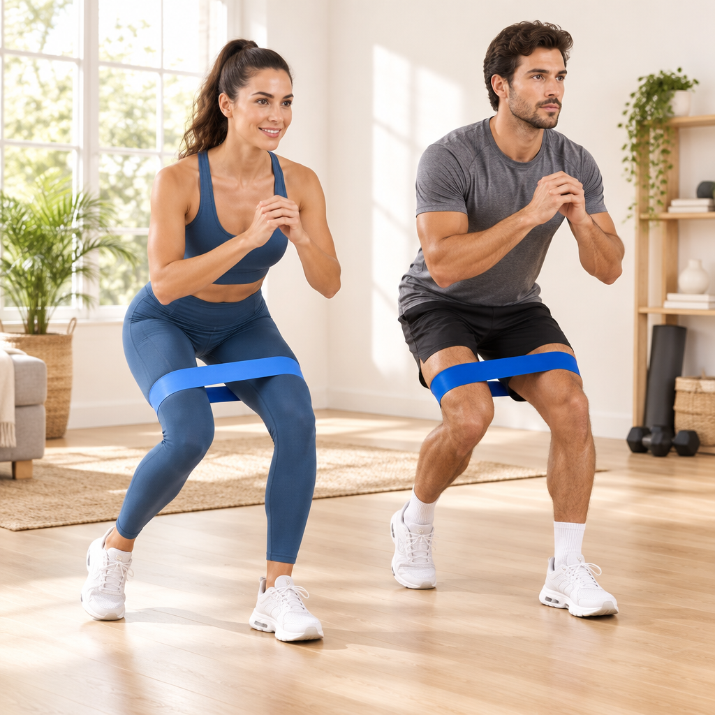 Squat walks with resistance bands